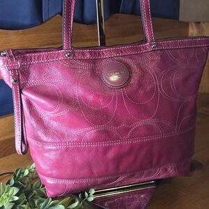 Coach Berry Magenta Embossed Signature Patent Leather Tote Bag